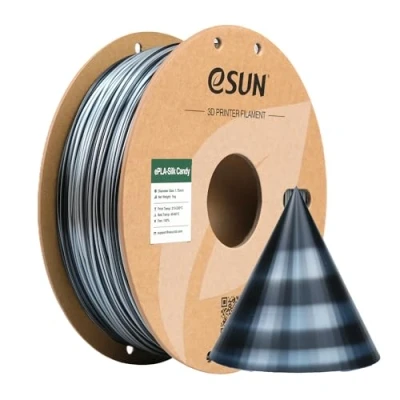 Image of eSUN Silk Candy PLA Filament 1.75mm, Silky Multicolored 3D Printer PLA, Gradient Changing 1KG Spool (2.2 LBS) for Printers,Silver Black