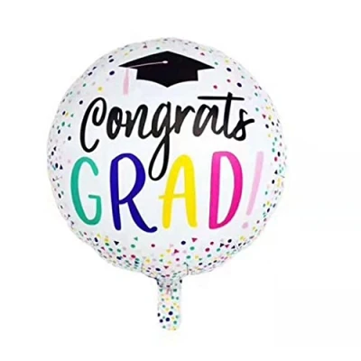 Image of White Colour Round Graduation Foil Balloon, 45cm (2 pack)