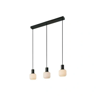 Image of Nordlux Milford Mini pendant light, 3 bulb, black, ribbed glass