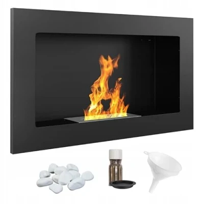 Image of KRATKI Golf Indoor Bioethanol Fireplace Wall Mounted Biocontainer 0.2 l TÜV Certified Black Powder Coated Steel 37 x 64 cm Plus Aromatherapy Set