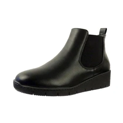 Image of Ladies Faux Leather Chelsea Ankle Boots Womens Wedge Heels Zip Work Office Shoes UK 6 Black