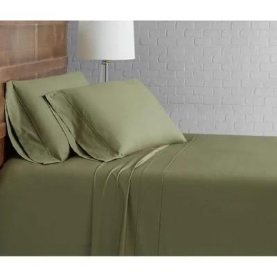 Image of CANNON Solid Percale 200 Thread Count Sheet Sets Green 100% Cotton 4 Piece Queen Set, Color Themed, Adult Bedding, Oeko TEX Certified