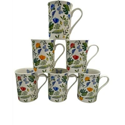 Image of tamergifts Fine Bone China Set of 6 Mugs (Butterfly Flower Mugs)