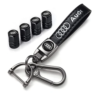 Image of for Audi Keyring with Car Tyre Dust Caps, Valve Caps and Keychain Compatible A1 A3 RS3 A4 A5 A6 A7 RS7 A8 Q3 Q5 Q7 R8, Black
