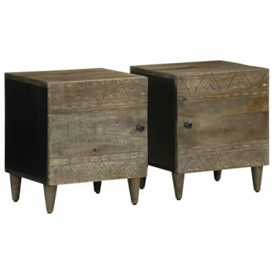 Image of vidaXL bedside cabinets 2 pcs light grey 40x33x46 cm mango wood elegant bedroom side table pair with storage, versatile design, metal legs