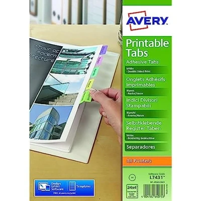 Image of Avery 05412501 Double Sided Printable Adhesive Divider Tabs, 96 Tabs Per Pack Multicoloured