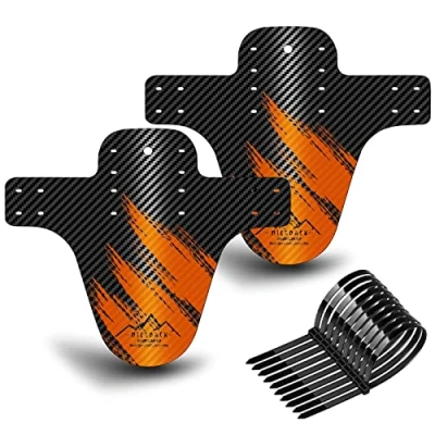 Image of NICEDACK Bike Fender, MTB Mud Guard Front and Rear Compatible, Downhill Mountain Mudguard Fits 650B 20&quot; 26&quot; 27.5&quot; 29 inch Fat Bicycle (Black Orange, Small Carbon fiber embossing)