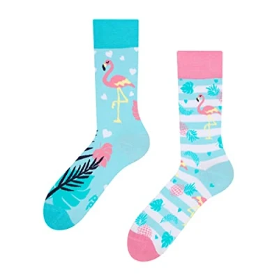 Image of Dedoles Unisex Socks for Women, Men &amp; Kids Cotton Funny Designs Football Bicycle Horses Plants Firefighter Gift Mismatched, Design: Love Flamingos, Colour: Blue, Size: 5 7.5 W / 6 8 M UK