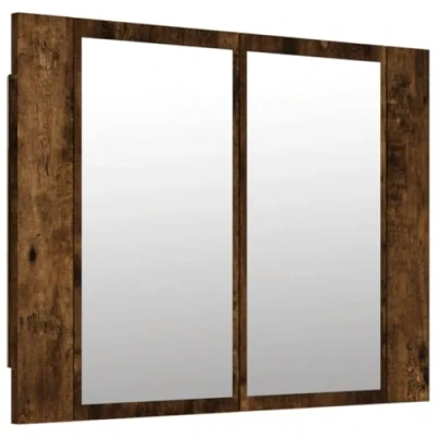 Image of vidaXL LED Mirror Cabinet, Smoked Oak Wall Mounted Bathroom Cabinet with Built In Lights and Ample Storage, Made of Engineered Wood