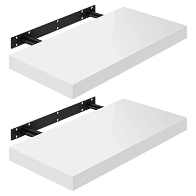 Image of WOLTU High Gloss Floating Shelves,Set of 2 Wall Shelf,CD DVD Storage Corner Shelf, Premium Wooden Shelves for Bedroom LivingRoom kitchen 50x22.9x3.8cm, White, RG9477ws