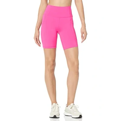Image of Amazon Essentials Women&#039;s Active Sculpt High Rise 7 Bike Shorts with Pockets, Neon Pink, S