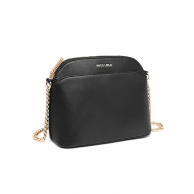 Image of Miss Lulu Women&#039;s Crossbody Shell Bag, Elegant Hobos Shoulder PU Drop Strap with Light Gold Chain Articulation, Medium Size (Black)