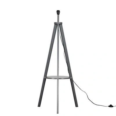Image of MiniSun Modern Grey Wood Tripod Design Floor Lamp Base with Storage Shelf