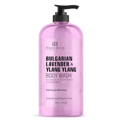 Image of Botanic Hearth Bulgarian Lavender &amp; Ylang Body Wash with Vitamin E, Sage Leaf Extracts Calming Relaxing Sulphate Paraben Free 16 fl oz