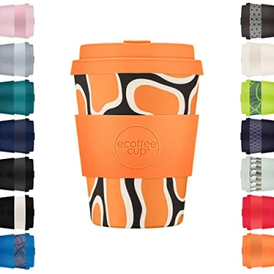 Image of 12oz 350ml Ecoffee Cup Reusable Eco Friendly 100% Plant Based Coffee with Silicone Lid &amp; Sleeve Melamine Free Biodegradable Dishwasher/Microwave Safe Travel Mug, No to Nooptlets