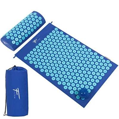 Image of Fitem Acupressure Mat and Pillow Set + Carrybag Spiky Massage Ball for Back/Neck Pain Sciatica Back Muscle Relaxation Post Sport Recovery (Blue Turquoise)