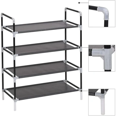 Image of vidaXL Shoe Rack with 4 Shelves Metal and Non woven Fabric Black