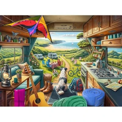 Image of Camper Van Jigsaw Puzzle 550 Piece by Vermont Christmas Company Large Pieces Fully Interlocking &amp; Randomly Shaped 24&quot; x 18&quot;