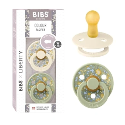 Image of BIBS Liberty Pacifier 2 Colour Natural Rubber Latex Soothers BPA Free Dummy Round Nipple Designed &amp; Made in Denmark Eloise Sage
