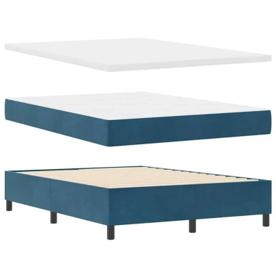 Image of vidaXL Box Spring Bed with Mattress &amp; Bench Dark Blue 140x200 cm Velvet