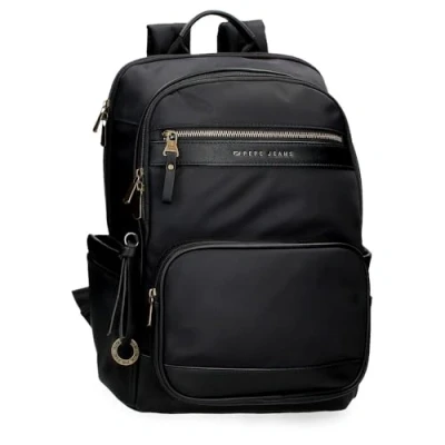 Image of Pepe Jeans Morgan Laptop Backpack 15.6&quot; Black 29x41x14cm Polyester and PU 12.76L by Joumma Bags, Black/White, One Size,