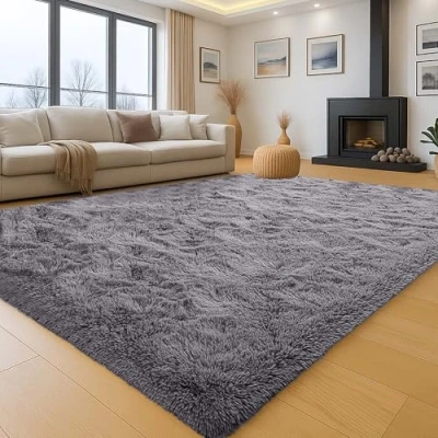 Image of Aspire Homeware Rugs Living Room Large 160x230 Cm Grey Area for Bedroom Anti Slip Super Soft Fluffy Shaggy Rug Thick Pile Non Shedding