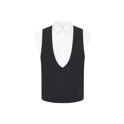 Image of Dobell Mens Black Tuxedo Waistcoat Slim Fit Double Breasted XL (46 48in)