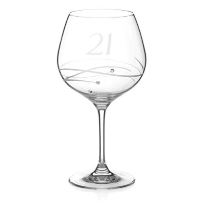 Image of DIAMANTE Swarovski 21st Birthday Gin Copa Glass Single Crystal Balloon with a Hand Etched “21 Embellished Crystals