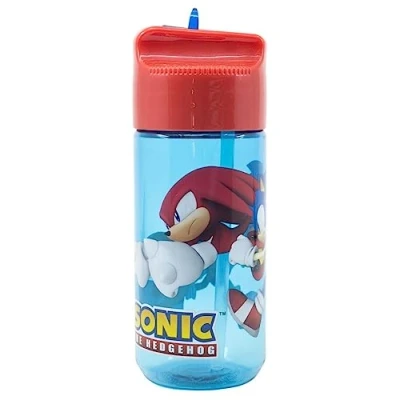 Image of OM SUPPLIES Sonic Characters Childrens Tritan Reusable Drinking Bottle 430ml Holiday, Back to School Lunch Kids BPA free Plastic Includes Keychain (Sonic)