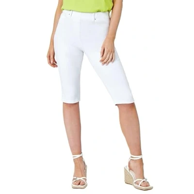 Image of Roman Originals Knee Length Jeggings for Women Ladies Stretch Denim Shorts Jeans Cropped Trouser Capri Pants Summer Cotton Legging Pedal Pusher Legged Crop Spring Cutoff Work White Size 18