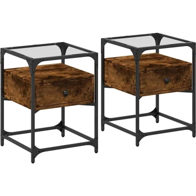Image of vidaXL Bedside Cabinets 2 pcs Smoked Oak 40x40x55 cm Engineered Wood