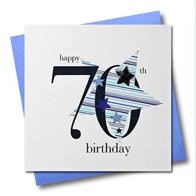 Image of Claire Giles Hearts and Stars Happy 70th Birthday Card Blue