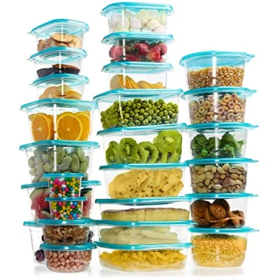 Image of FRESHLY CONTAINED 27 Pack Plastic Food Containers BPA Free Reusable Storage Box Set with Lids Airtight for Kitchen, Meal Prep and Lunches Microwave/Freezer/Dishwasher Safe