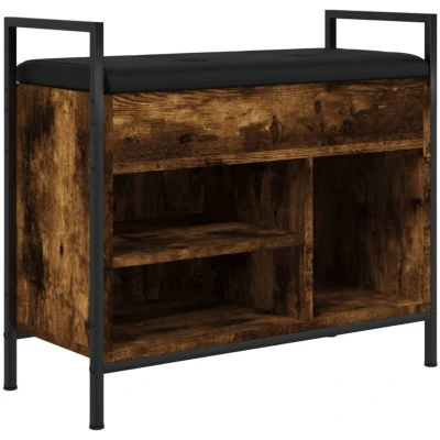Image of vidaXL Shoe Bench Smoked Oak 65.5x32x57.5 cm Engineered Wood