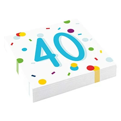 Image of (PKT) 20 Confetti Birthday 40th Luncheon Napkins 33cm