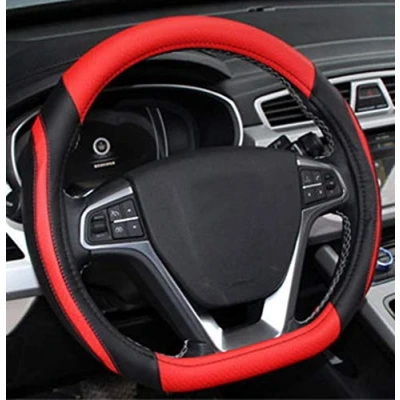 Image of D Cut Steering Wheel Cover, Flat Bottom Microfiber Leather Non Slip Breathable Cover 14.5 15 inch (Red)