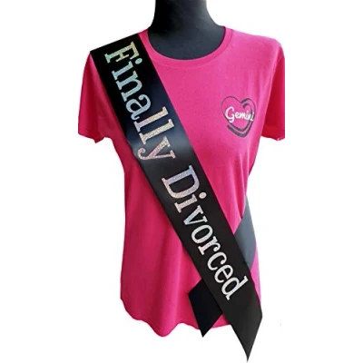Image of Gemini Ribbons Finally Divorced Sash Holographic Party Womens Gift Outfit Divorce