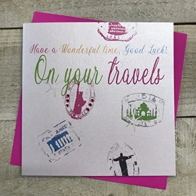 Image of white cotton cards &quot;Have A Wonderful Time, Good Luck On Your Travels Handmade Card, White, N55 NEW