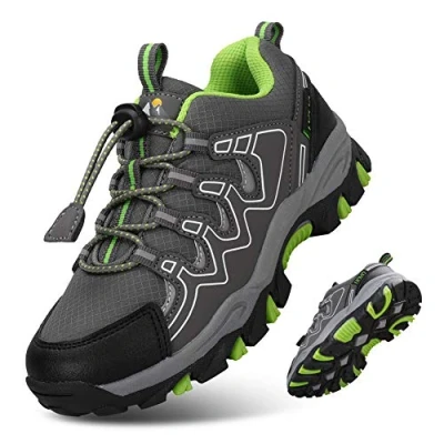 Image of UOVO Boys Trainers Kids Walking Shoes Low Top Sneakers Children Waterproof Trekking Hiking Footwear Running Gray Green Size 3.5 UK