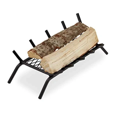 Image of Relaxdays Fireplace Grate, Angular, Steel, Andiron, Gridiron, Solid &amp; Sturdy, Log Grate With Feet, 16x58x28 cm, Black