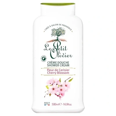 Image of Le Petit Olivier Extra soft shower cream cherry blossom made in France 500 ml bottle