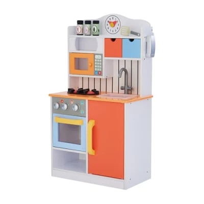Image of Teamson Kids Little Chef Childrens Toy Wooden Play Kitchen for Boys &amp; Girls TD 11708R