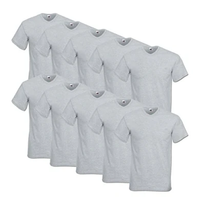 Image of Fruit of the Loom Valueweight Men&#039;s V Neck T Shirt (Pack 10) Grey XXXXX Large