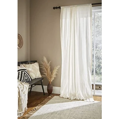 Image of Pineapple Elephant Zofia Broderie Cotton Anglaise 55x72 Inch Tab Top Voile Curtain Panel Natural