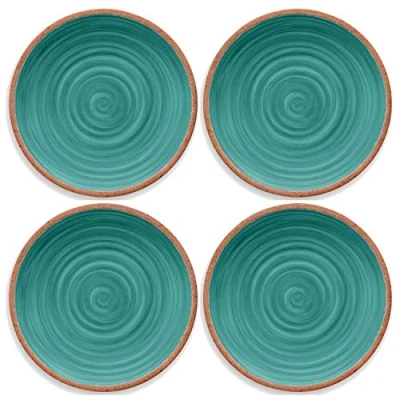 Image of Rustic Swirl Turquoise Melamine Dinner Plate Set (4)