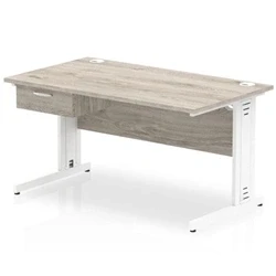 Image of Impulse 1400x800 Desk Grey Oak/White Cable Managed Leg 1 Dr Fixed Ped