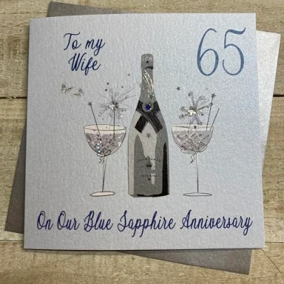 Image of WHITE COTTON CARDS WIFE 65TH ANNIVERSARY CARD, HANDMADE (DAA65 W)