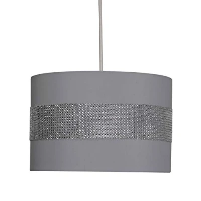 Image of K LIVING Twinkle Faux Satin Grey Diamante Easy Fit Drum Ceiling Light Shade
