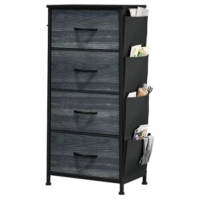 Image of YITAHOME Chest of Drawer With 5 Drawers for Bedroom Fabric Dresser Storage Handles Metal Frame Living Room, Hallway, Nursery, Black wood grain