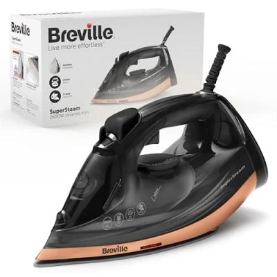Image of Breville SuperSteam Steam Iron 2600 W 190g/min Shot Smooth Ceramic Soleplate 300 ml Water Tank 2m Cord with 360 Action Black &amp; Copper VIN442